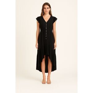 The Clothing Company x VICI Black Flutter Sleeve High Low Maxi Dress M NWT